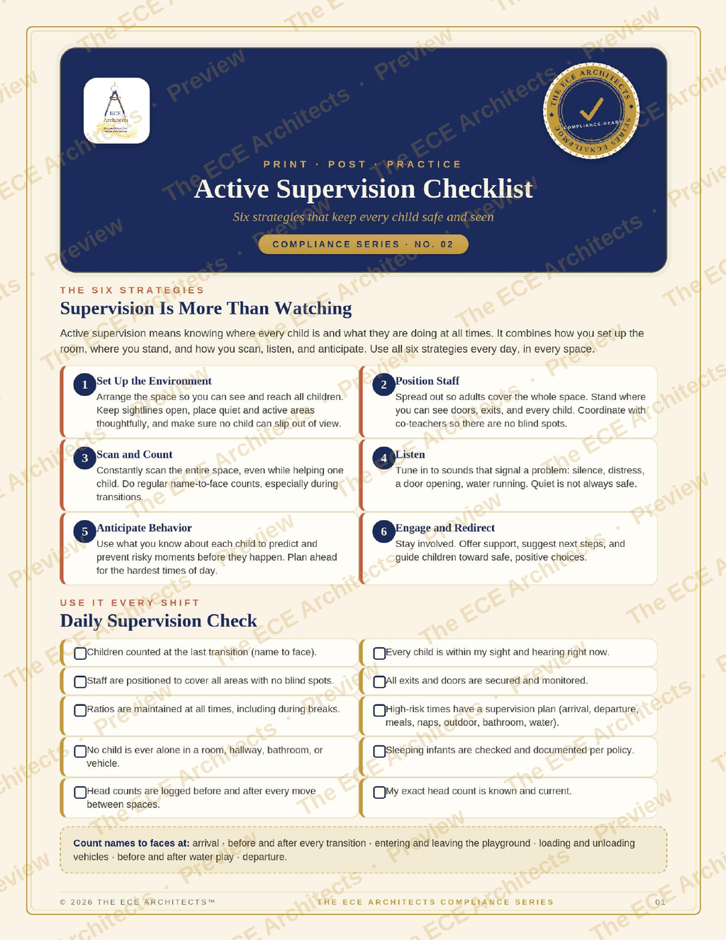 Active Supervision Checklist/ The Compliance Series™ · Free