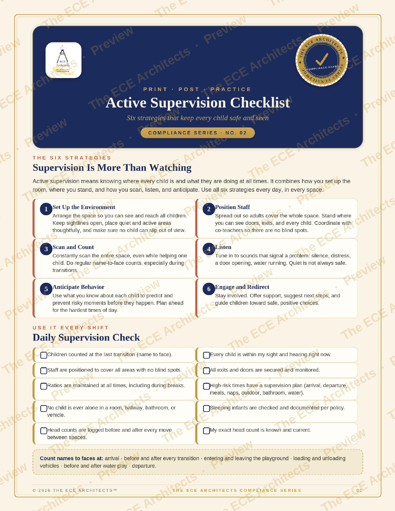 Active Supervision Checklist/ The Compliance Series™ · Free