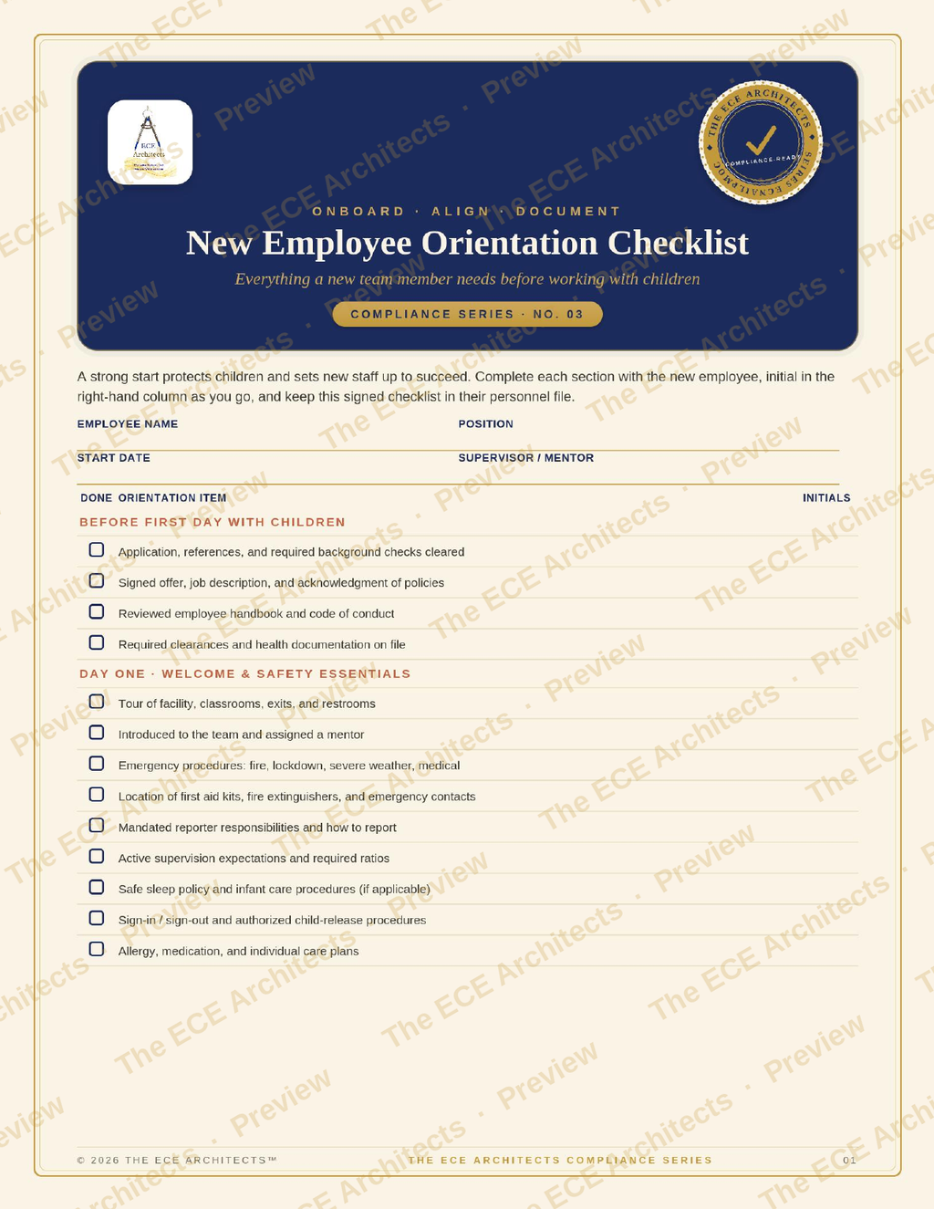 New Employee Orientation Checklist/The Compliance Series™ · Free