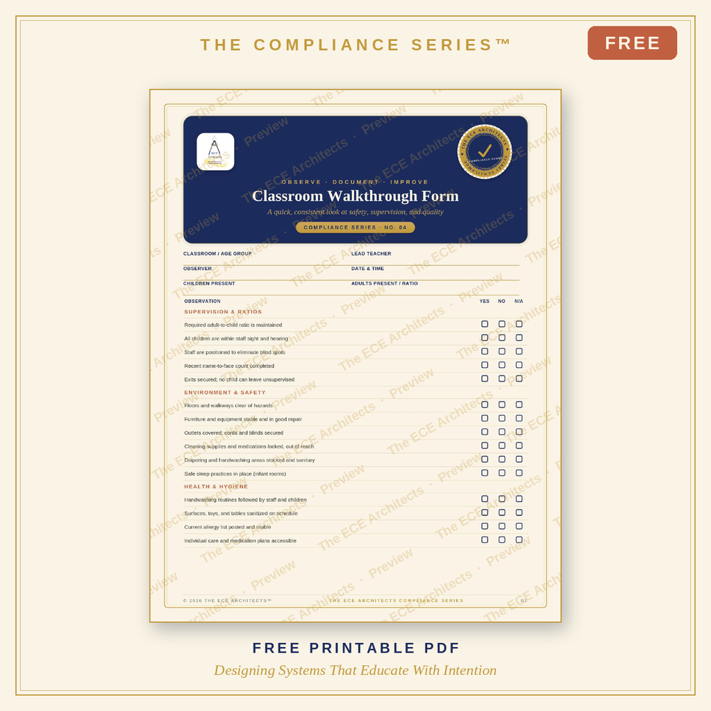 Classroom Walkthrough Form/The Compliance Series™ · Free