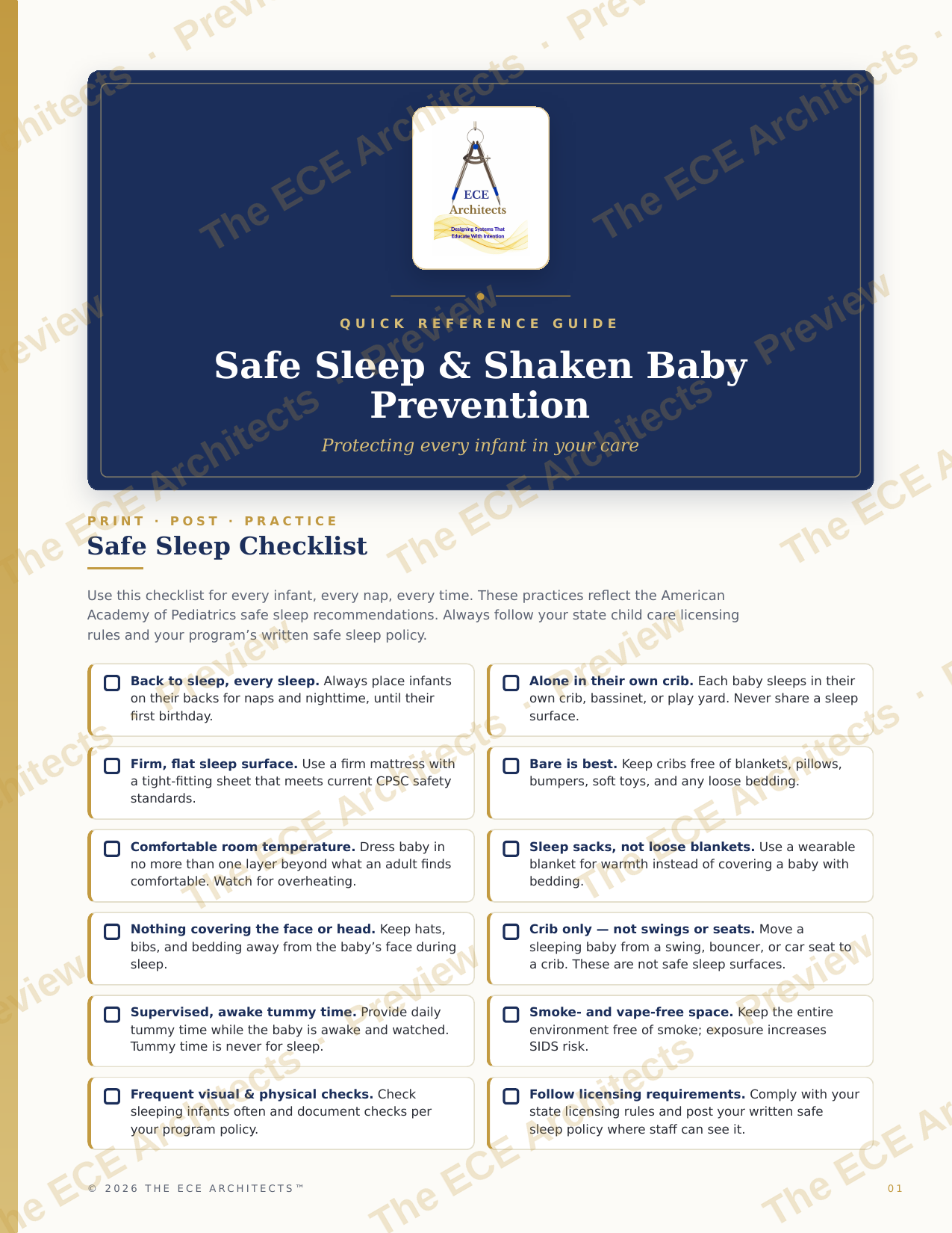 Safe Sleep & Shaken Baby Prevention Quick Reference Guide